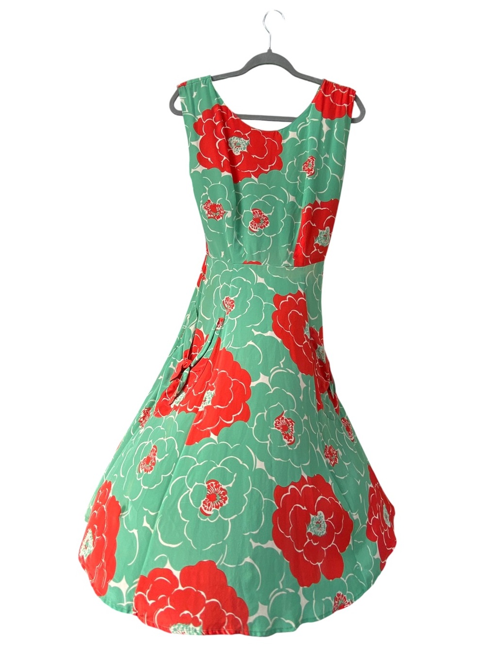 Corey Lynn Calter Silk Vintage-Inspired Green & Red Floral Fit-and-Flare Dress